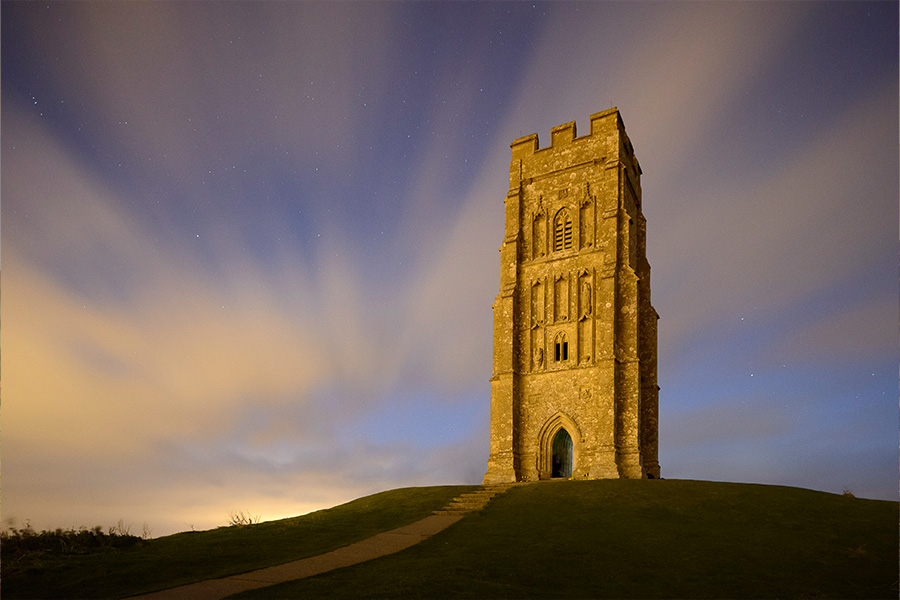 Glastonbury Tor on a starry night