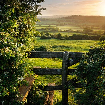 "Rambler's Invitation" large greeting card featuring a view of the Blackmore Vale from the village of Cucklington, Somerset.