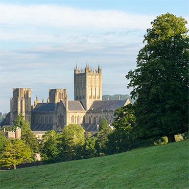 "Constitution Hill" large greeting card featuring Wells Cathedral.