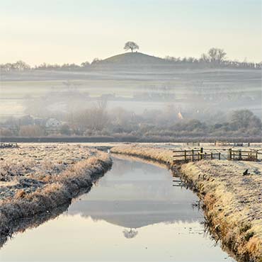 "Somerset's Cider Hill" large greeting card featuring Burrow Hill on the Somerset Levels.