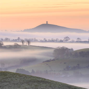 "The Knowle Sisters" large greeting card featuring Glastonbury Tor on a misty morning.