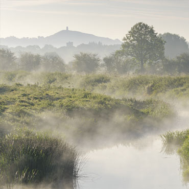 "Blakeway & Brue" large greeting card featuring Glastonbury Tor on a misty morning.